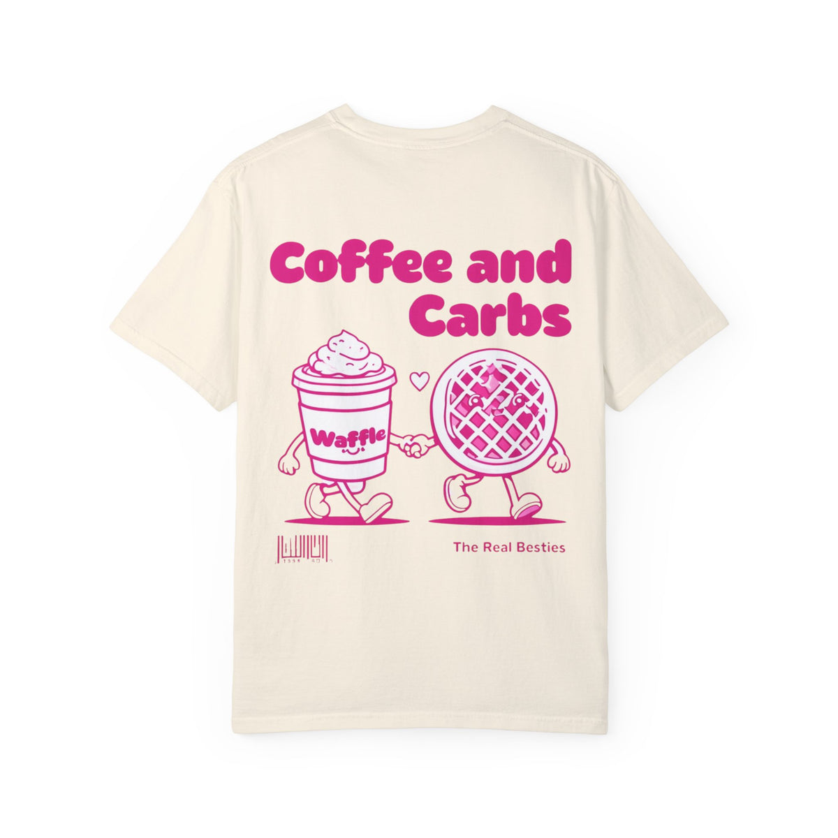 Comfort Colors Coffee & Carbs – The Real Besties T-Shirt in a relaxed, vintage-washed fit. Soft, 100% cotton fabric in an oversized style, perfect for besties who love brunch and coffee