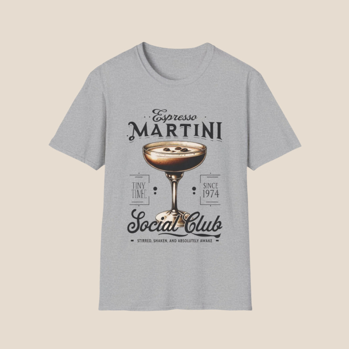 Classic fit Gildan 64000 tee with a trendy espresso martini design, perfect for date nights and bottomless brunch.