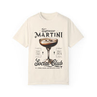 Vintage-washed oversized t-shirt featuring an espresso martini glass with coffee beans floating, a must-have for coffee & cocktail lovers