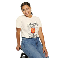 Relaxed Comfort Colors tee featuring a vibrant Aperol Spritz glass with a slice of orange, giving summer Aperitivo vibes