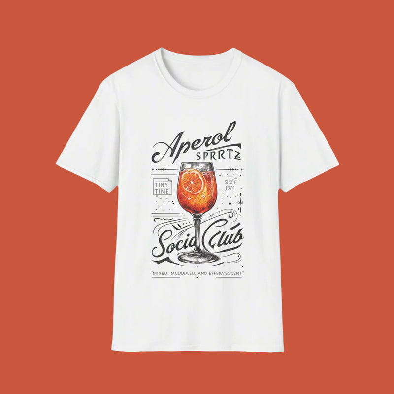 Classic Gildan 64000 tee with an Aperol Spritz graphic, stylish and perfect for brunch, beach days, and girls' trips.