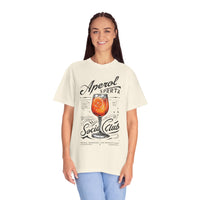 Relaxed Comfort Colors tee featuring a vibrant Aperol Spritz glass with a slice of orange, giving summer Aperitivo vibes