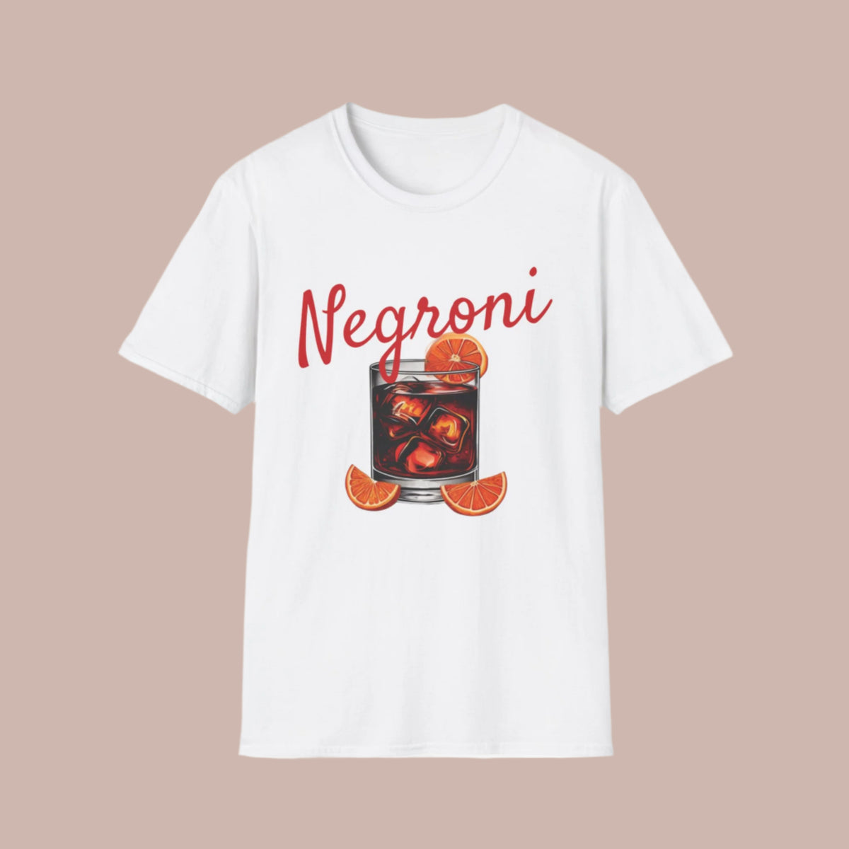 Classic fit Gildan 64000 tee featuring a bold Negroni cocktail design, sleek and perfect for Italian cocktail lovers.