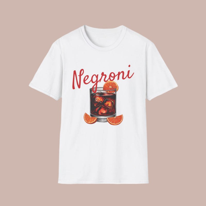 Classic fit Gildan 64000 tee featuring a bold Negroni cocktail design, sleek and perfect for Italian cocktail lovers.
