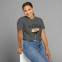 Vintage-washed oversized t-shirt featuring an espresso martini glass with coffee beans floating, a must-have for coffee & cocktail lovers